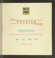 Popayán. Programa para los festejos del IV centenario de su fundación 26-27-28-29 Diciembre 1940 (1940)